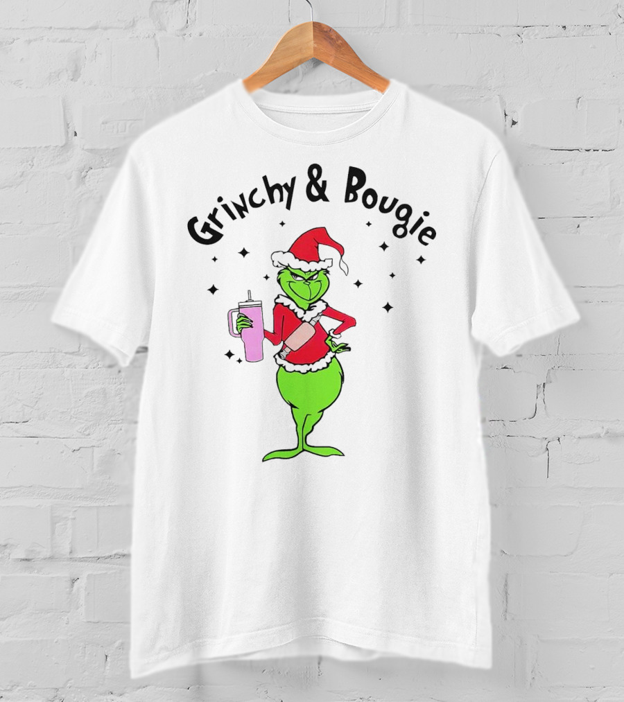 Grinchy And Bougie Santa With Pink Tumbler T-Shirt