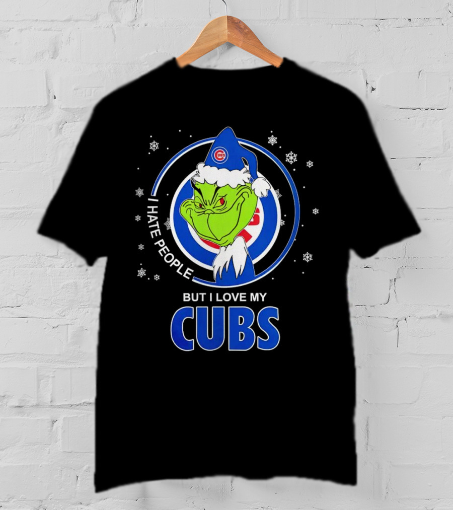 Christmas Grinch Santa I Hate People But I Love My Cubs T-Shirt