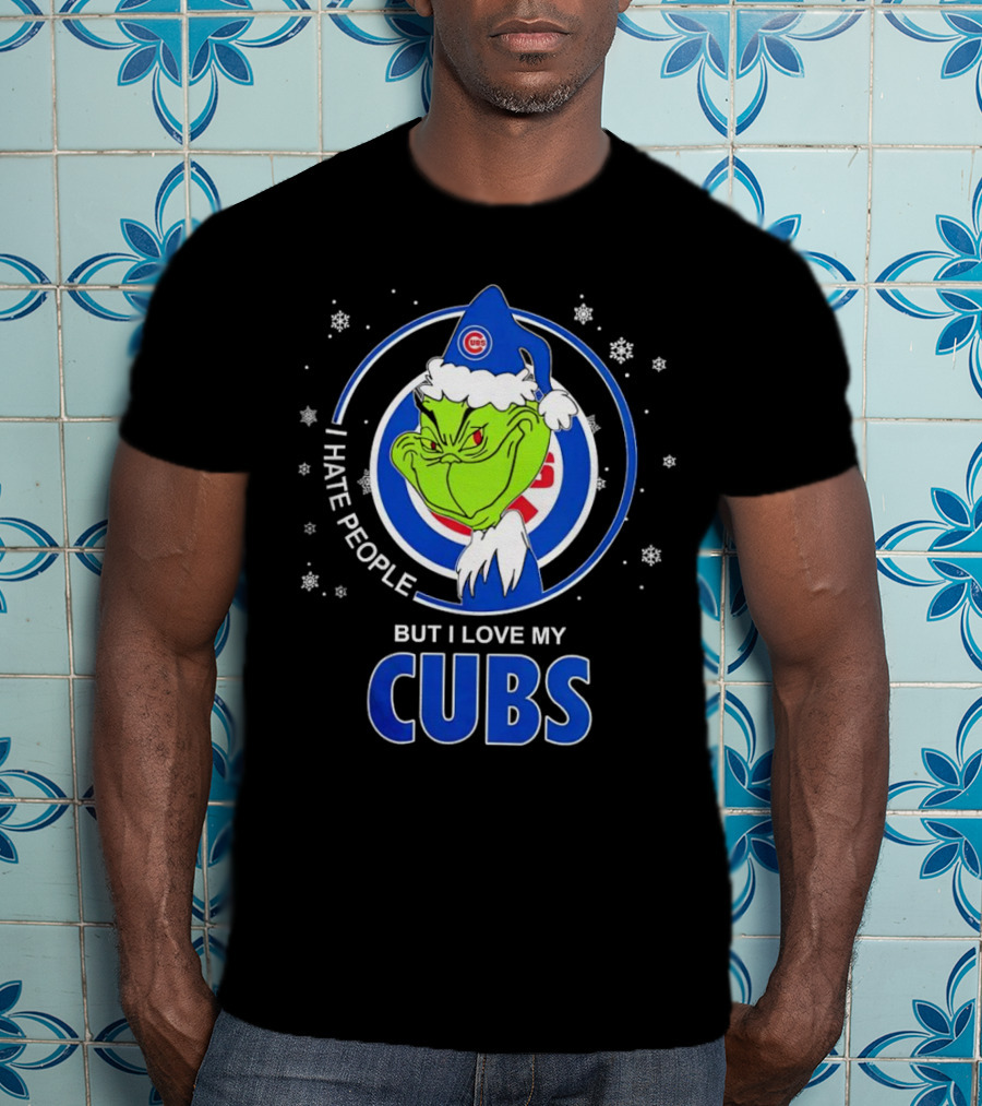 Christmas Grinch Santa I Hate People But I Love My Cubs T-Shirt