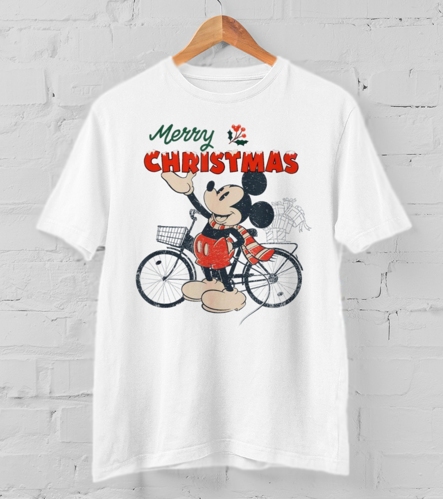 Mickey Mouse Merry Christmas Bicycle Holiday Cheer T-Shirt
