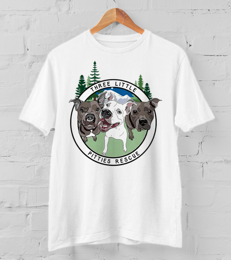 Three Little Pitties Rescue Forest Trio Dogs T-Shirt