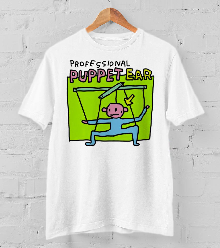 Professional Puppet Ear Illustration Marooned On Vibrant Green Background T-Shirt