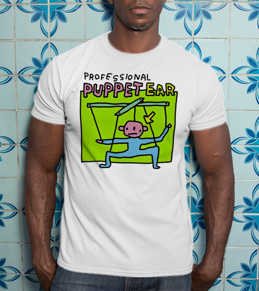 Professional Puppet Ear Illustration Marooned On Vibrant Green Background T-Shirt