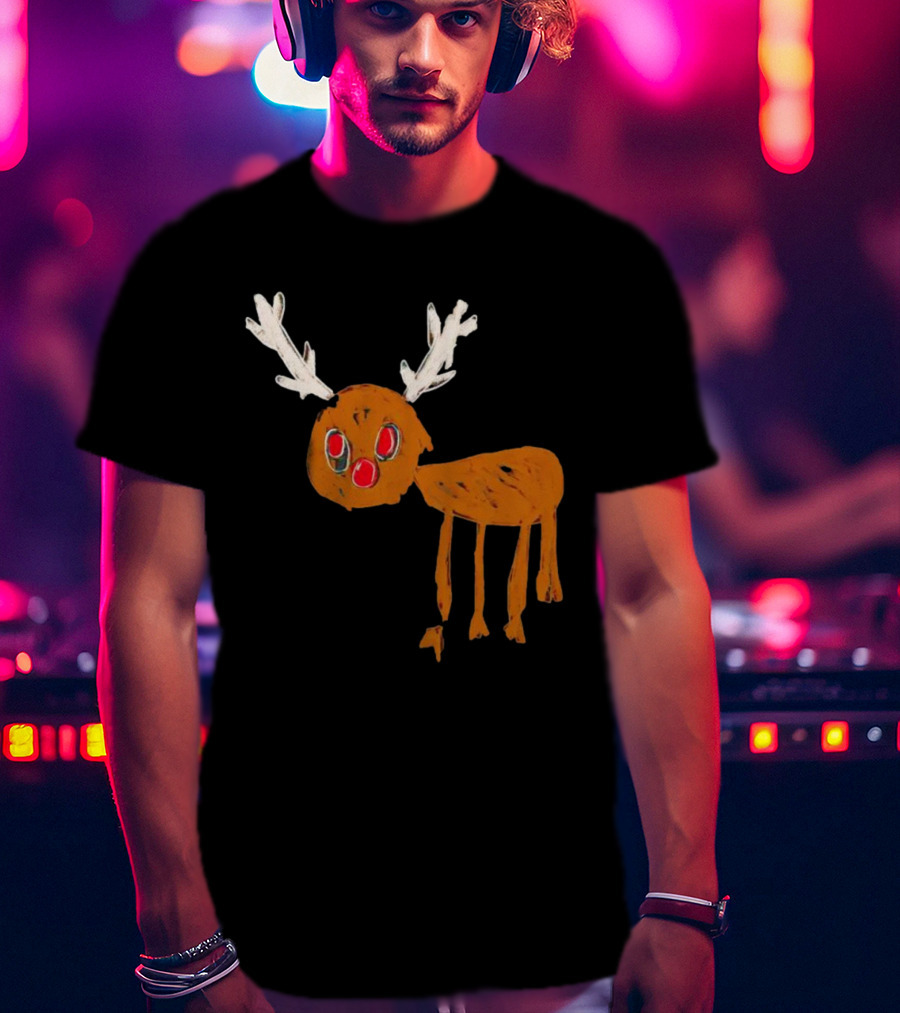 Reindeer Ugly Holiday Rudolf Drawing T-Shirt