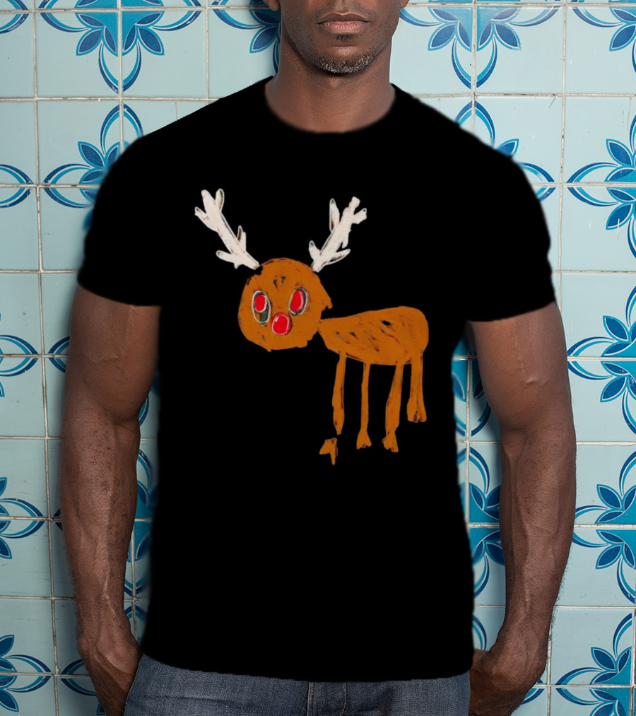 Reindeer Ugly Holiday Rudolf Drawing T-Shirt