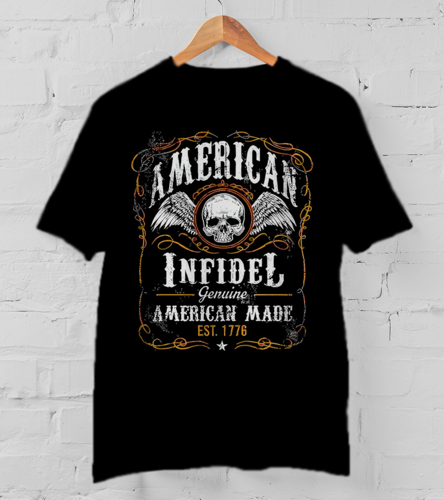 American Infidel Genuine American Made Est 1776 Skull Wings T-Shirt