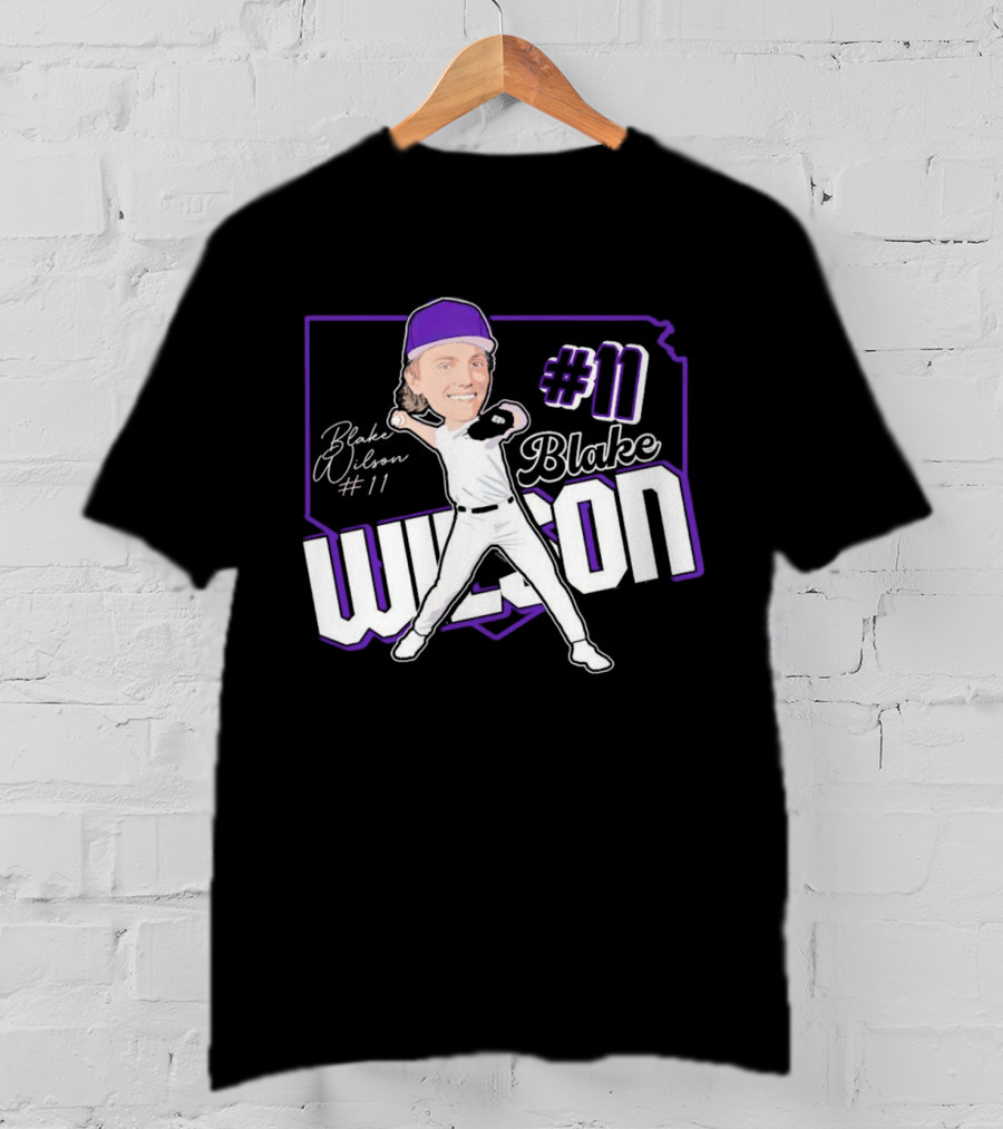 Blake Wilson #11 Kansas State Wildcats Baseball Cartoon Signature T-Shirt