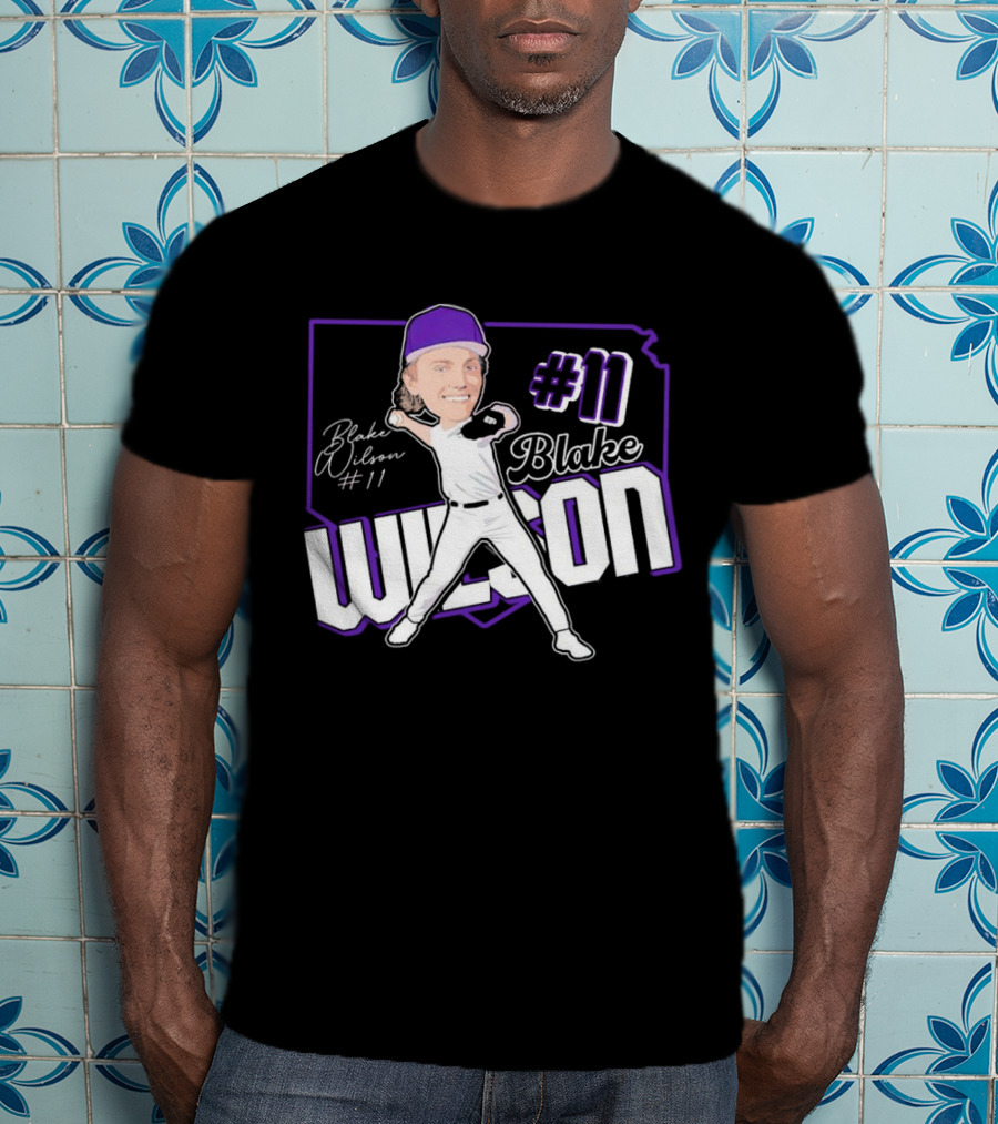 Blake Wilson #11 Kansas State Wildcats Baseball Cartoon Signature T-Shirt