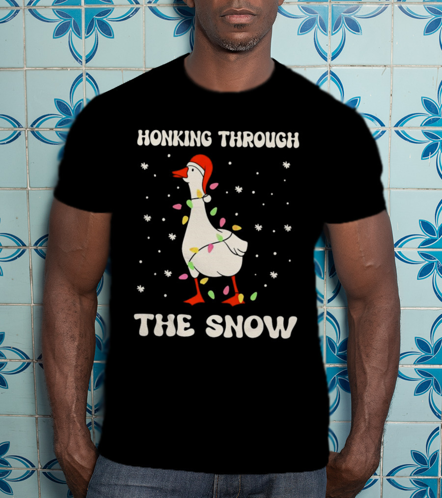 Honking Through The Snow Goose Wrapped In Christmas Lights T-Shirt
