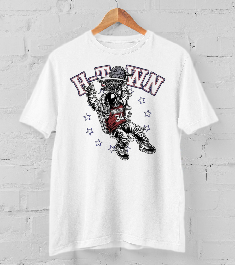 H-Town Astronaut Dunking Moon Stars Nolan Ryan 34 Houston Astros T-Shirt