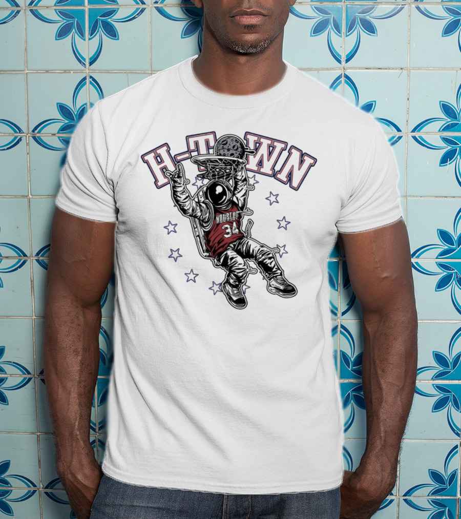 H-Town Astronaut Dunking Moon Stars Nolan Ryan 34 Houston Astros T-Shirt
