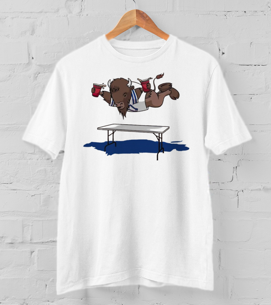 Buffalo Bills Smash Tables Jumping Bison With Red Cups T-Shirt