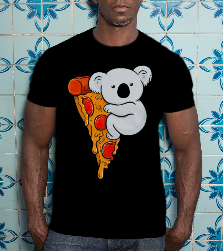 Koala Hugging Pizza Slice Cartoon T-Shirt
