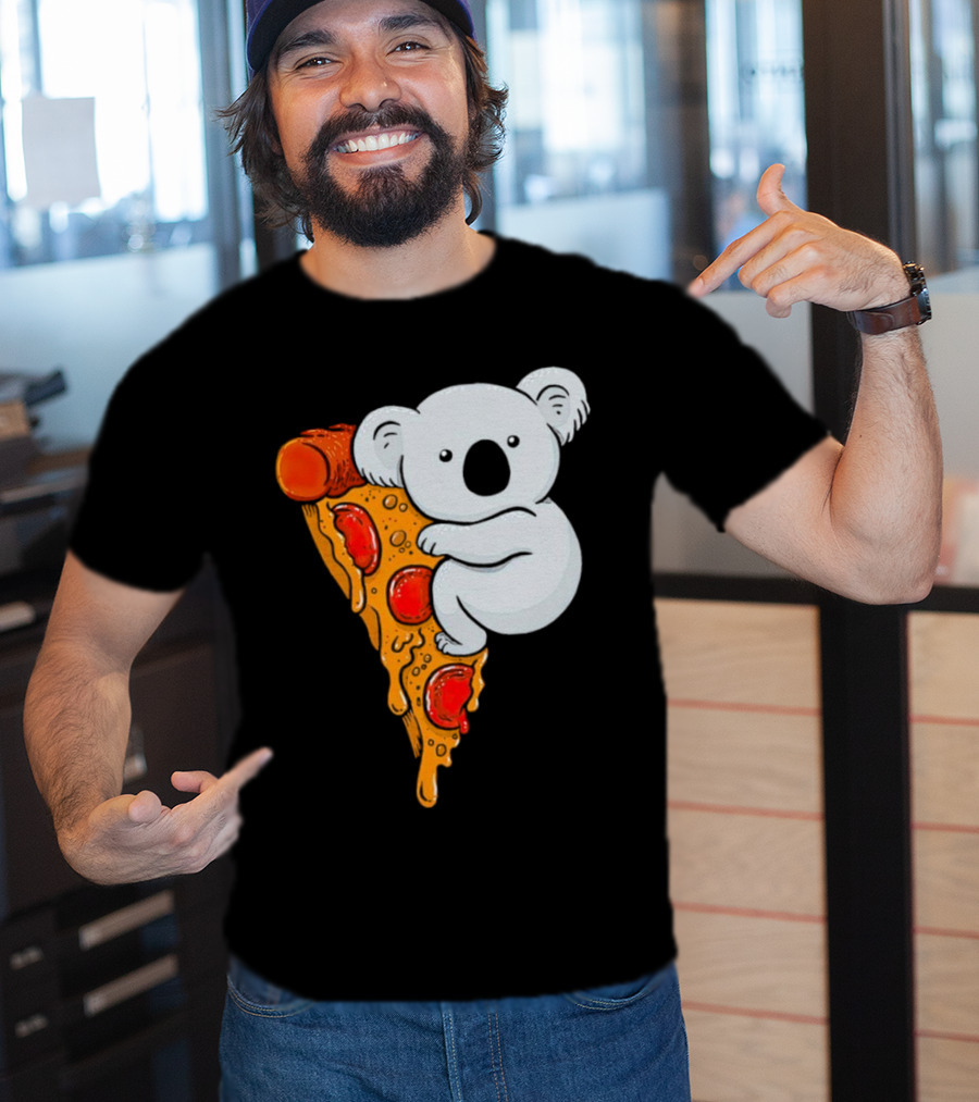 Koala Hugging Pizza Slice Cartoon T-Shirt