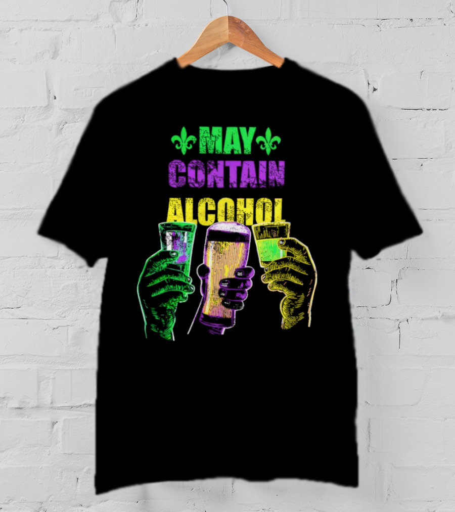 May Contain Alcohol Fleur-de-Lis Colorful Drink Glasses T-Shirt