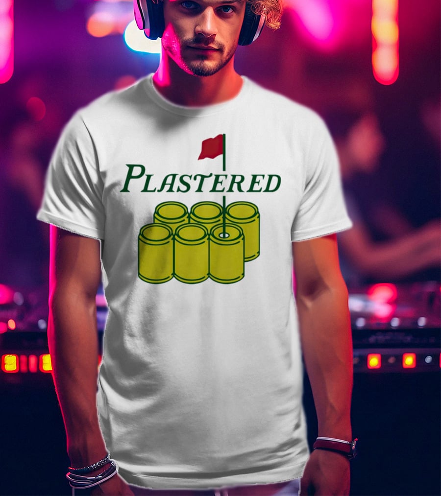 Plastered Flag With Beer Can Pyramid And Red Golf Pin T-Shirt