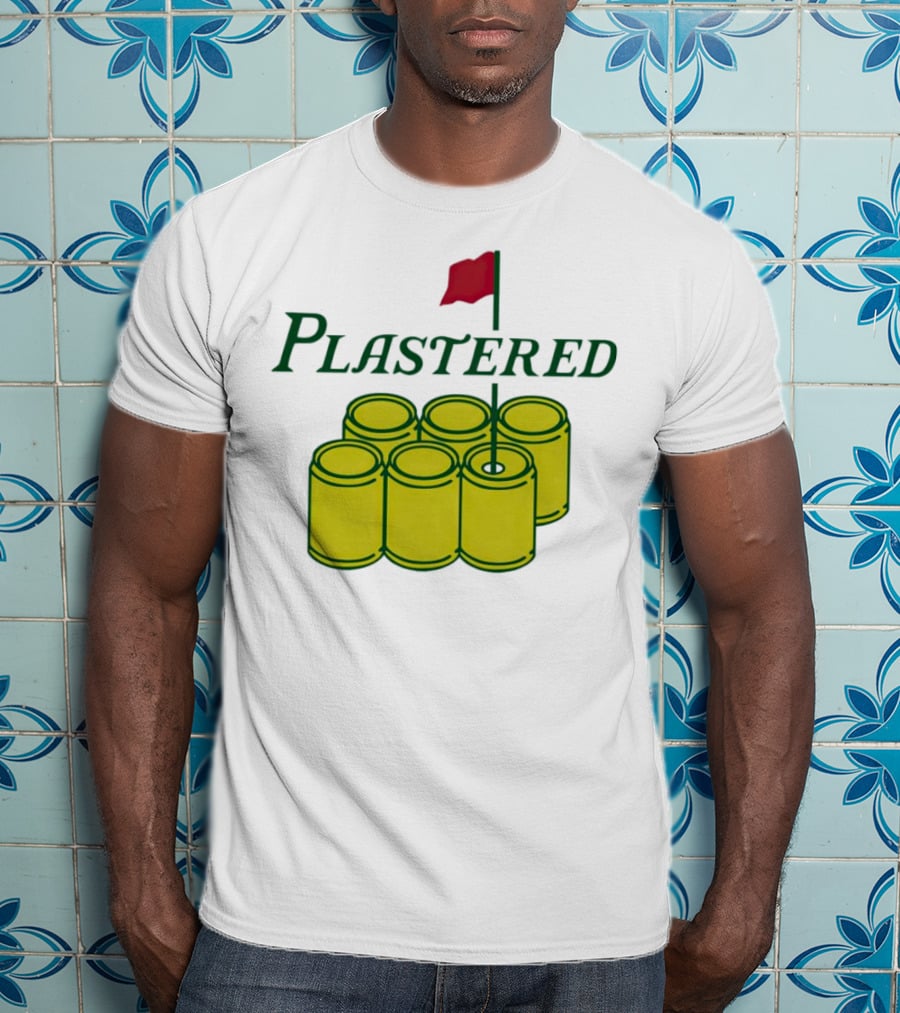 Plastered Flag With Beer Can Pyramid And Red Golf Pin T-Shirt