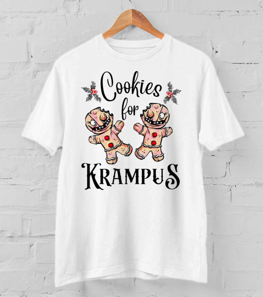 Cookies For Krampus Creepy Gingerbread Man Holly Berries T-Shirt