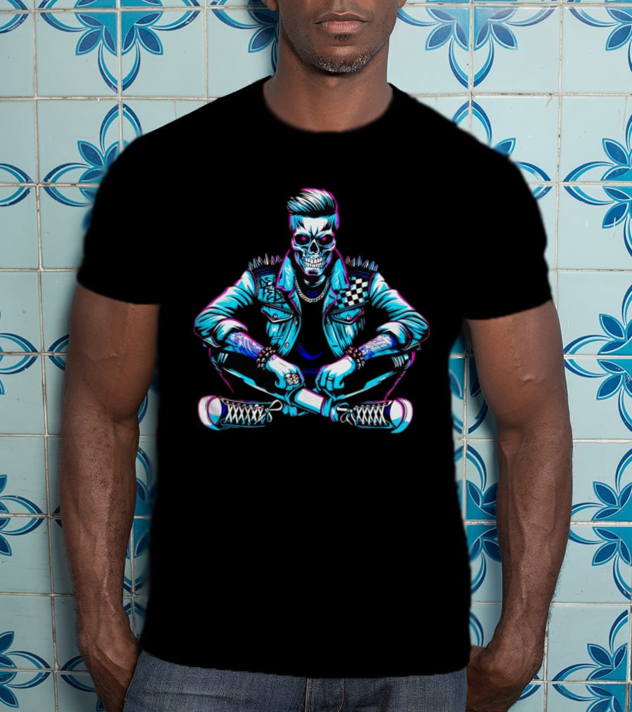 TTD Wrestling Mr. Dead Fed Skull Punk Skeleton With Spiked Jacket And Tattoos T-Shirt