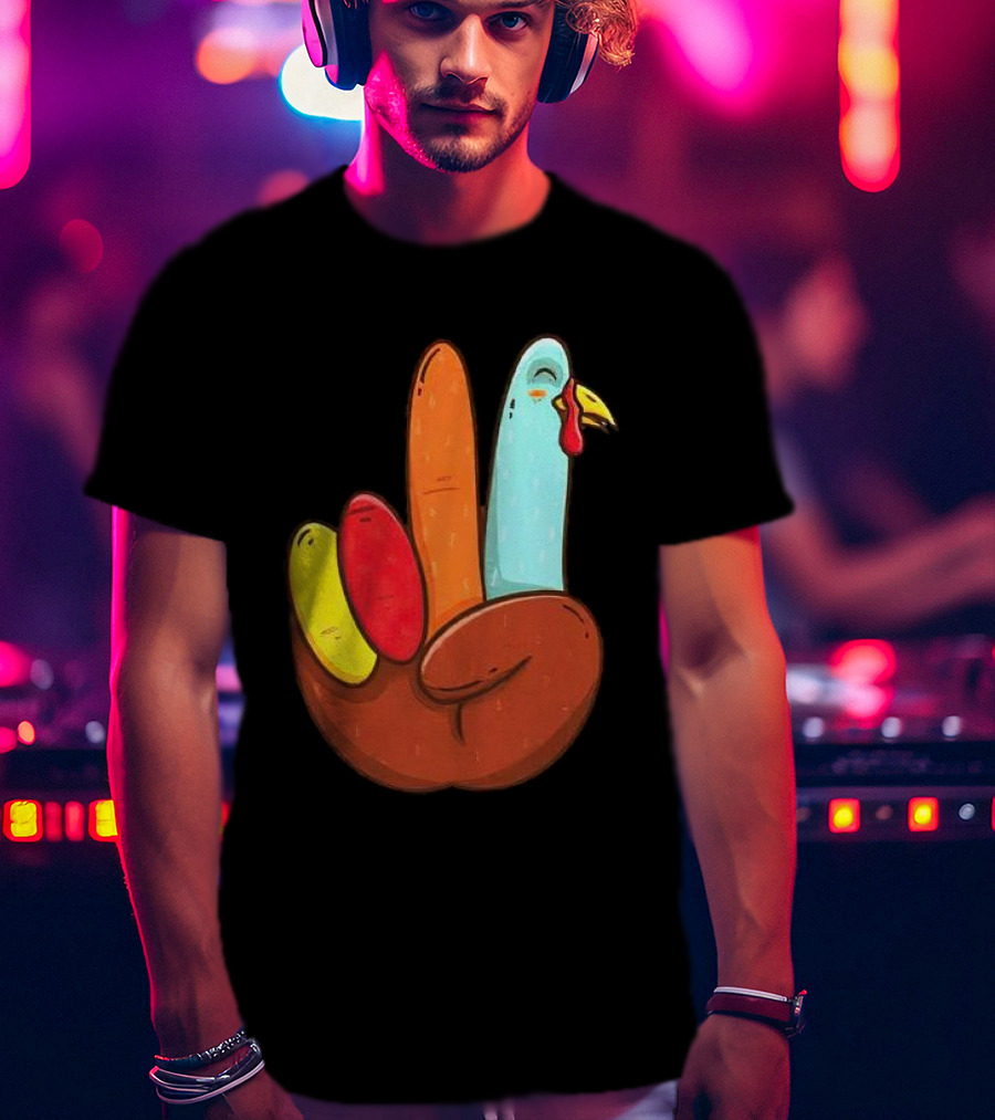Peace For Turkeys Hand Gesture Turkey Pardon Humor T-Shirt
