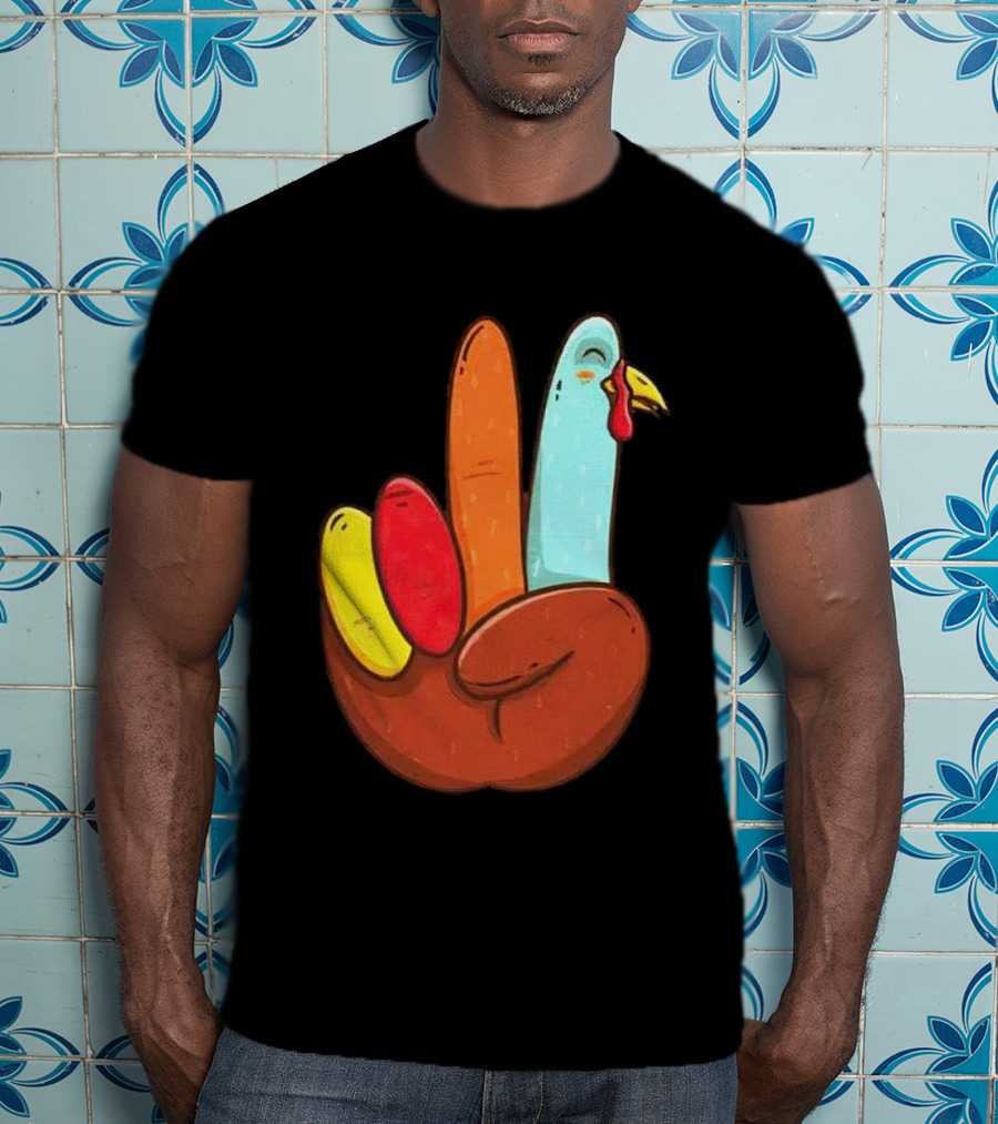 Peace For Turkeys Hand Gesture Turkey Pardon Humor T-Shirt