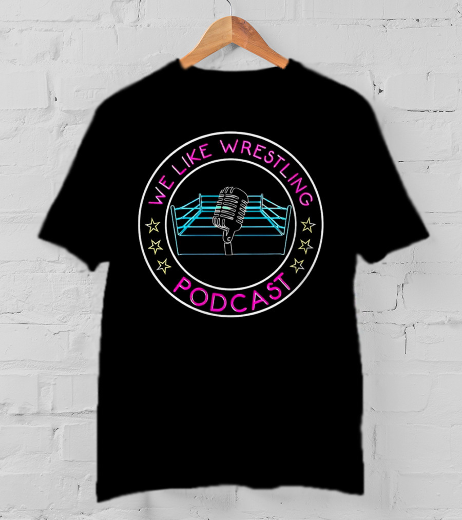 We Like Wrestling Podcast Neon Ring Microphone Stars T-Shirt