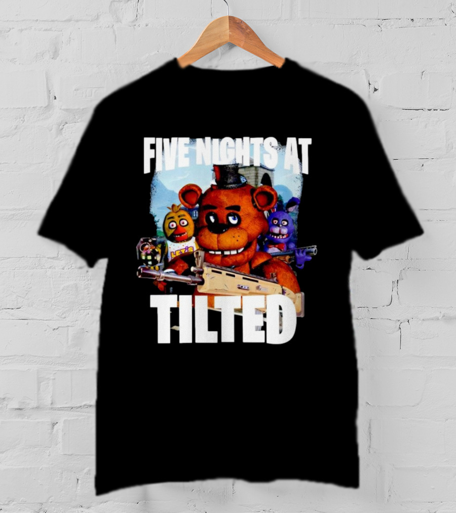 Five Nights At Tilted Freddy Bear Characters With Guns T-Shirt