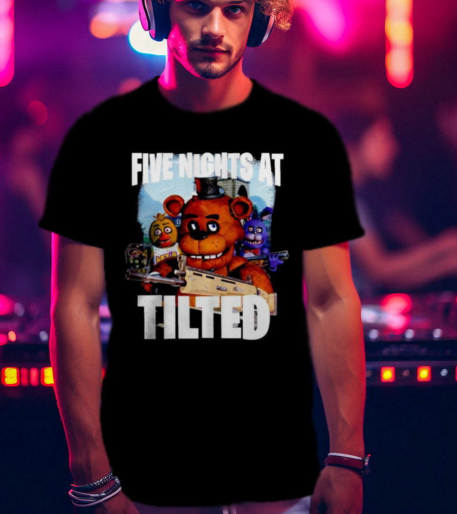 Five Nights At Tilted Freddy Bear Characters With Guns T-Shirt