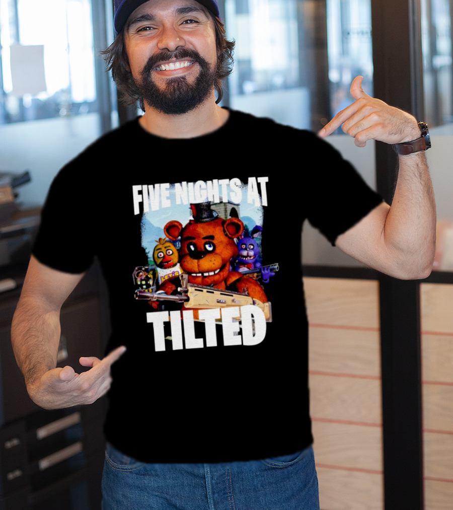Five Nights At Tilted Freddy Bear Characters With Guns T-Shirt