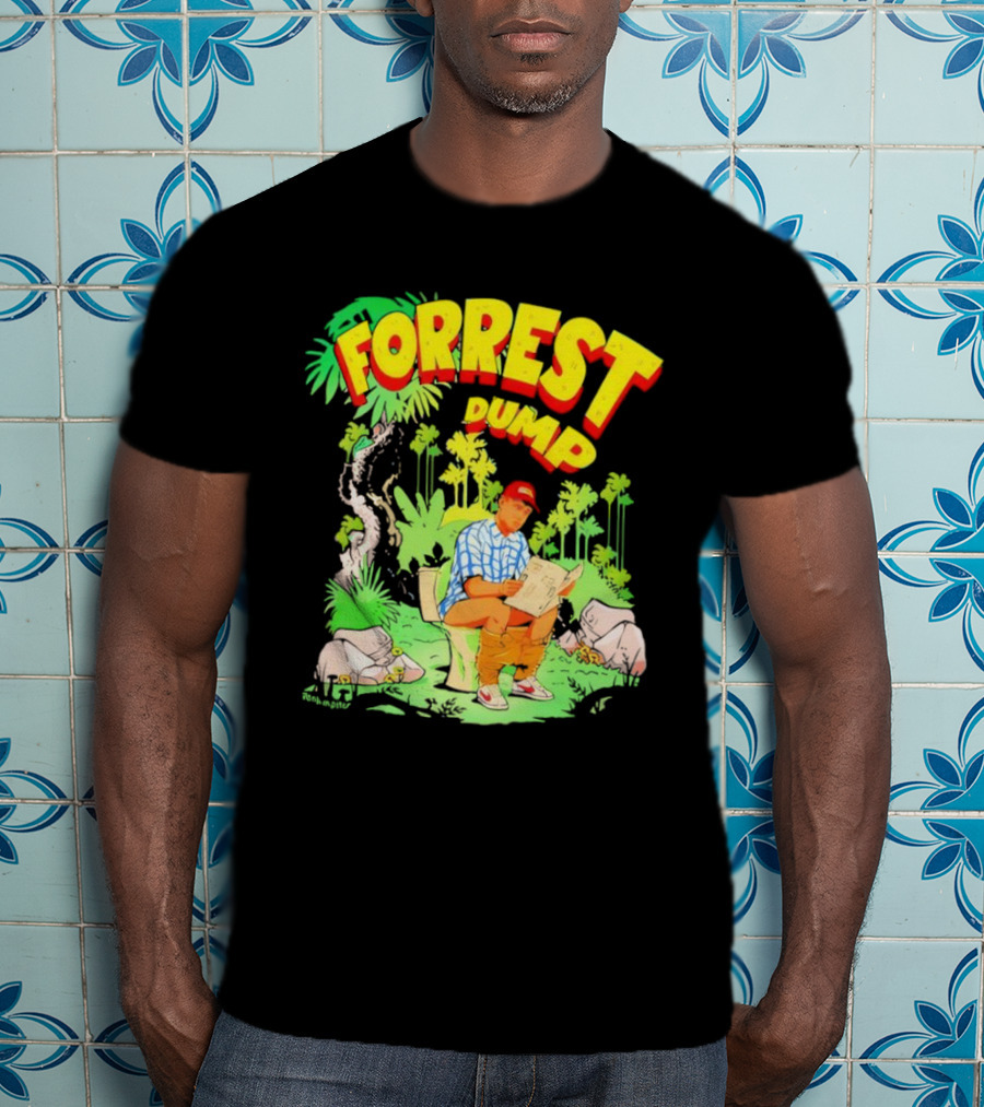 Forrest Dump Cartoon Toilet Jungle Reading T-Shirt