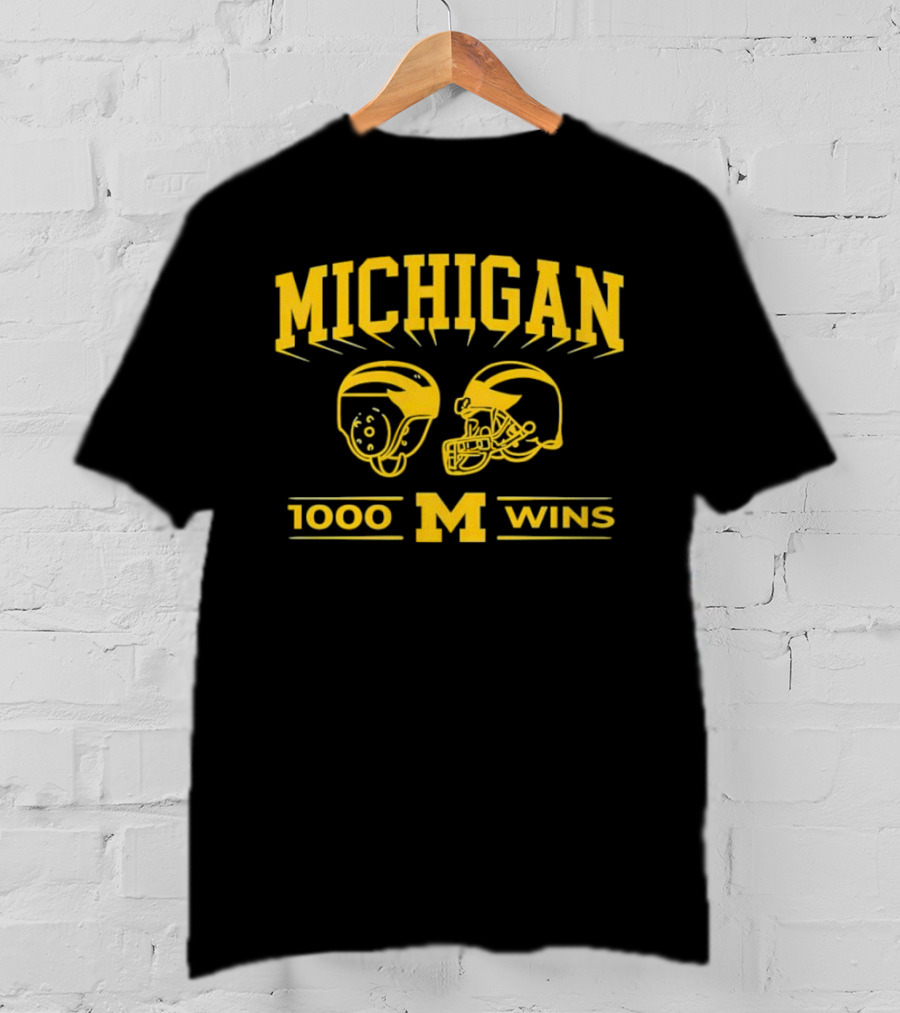 Michigan Wolverines 1000 Wins Football Helmets T-Shirt