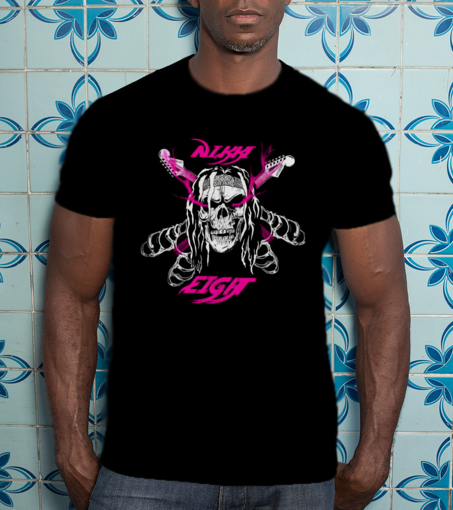 Nikki Eight Eight Skull Crossbones Guitars Pink Bandana T-Shirt