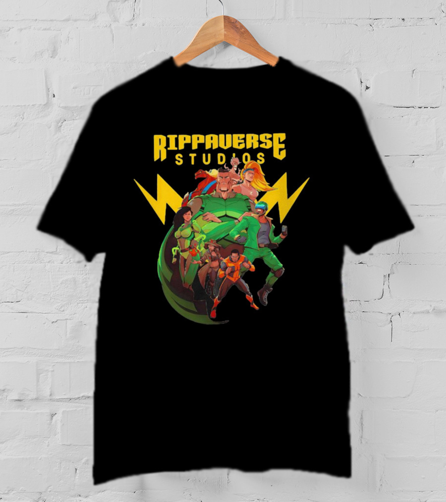 Rippaverse Studios Superhero Team Iconic Action Characters T-Shirt