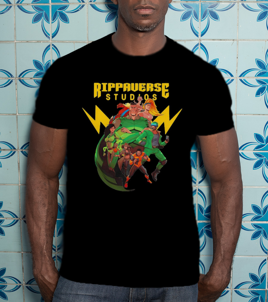 Rippaverse Studios Superhero Team Iconic Action Characters T-Shirt
