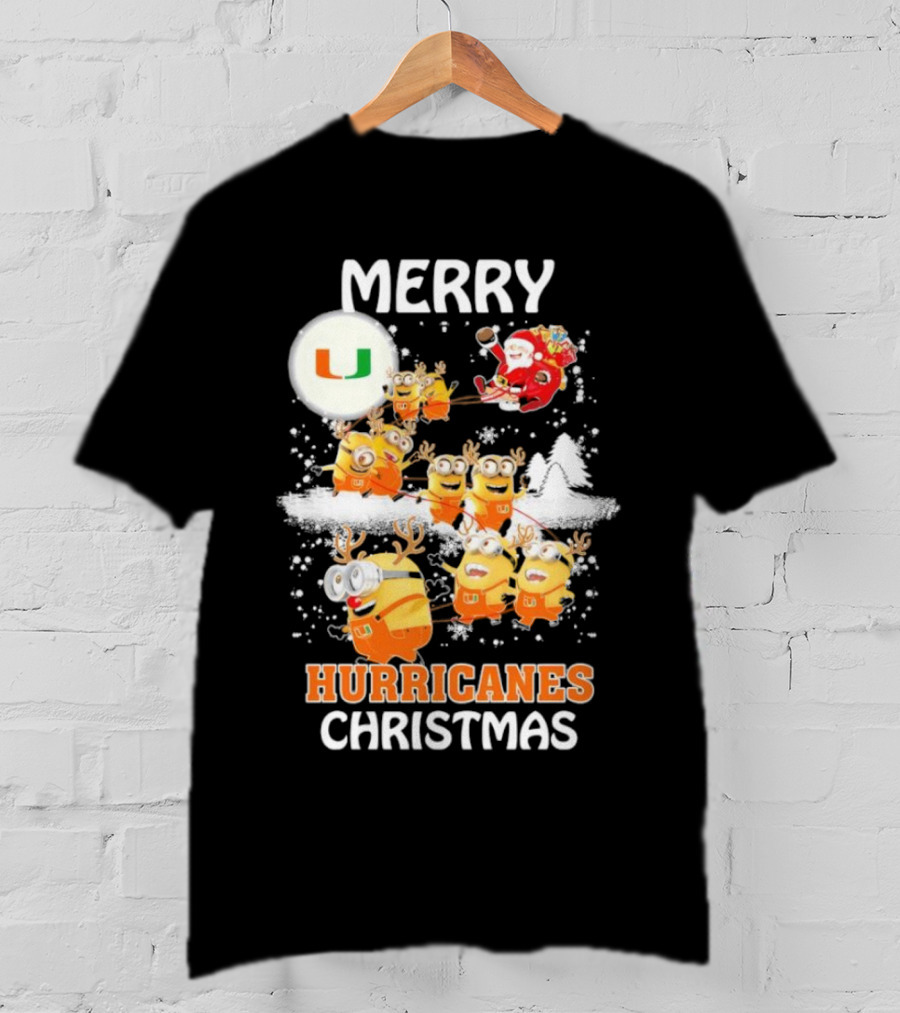 Merry Minions Miami Hurricanes Christmas T-Shirt