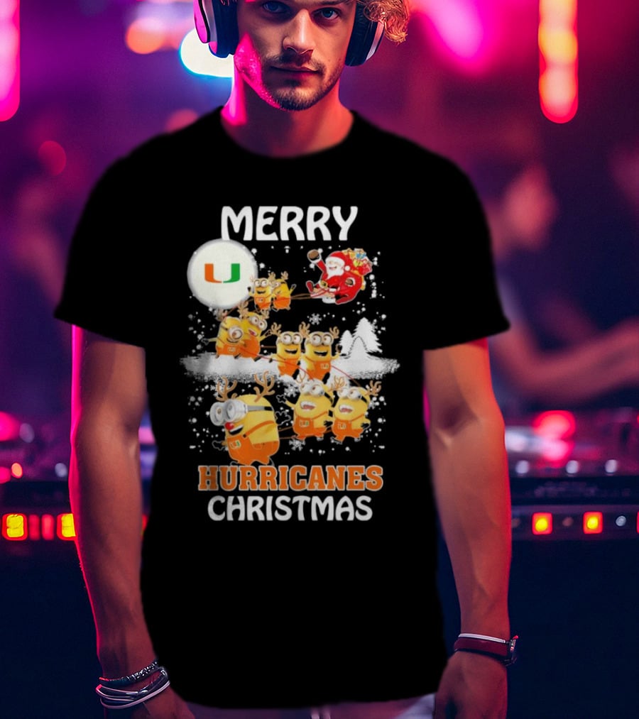 Merry Minions Miami Hurricanes Christmas T-Shirt