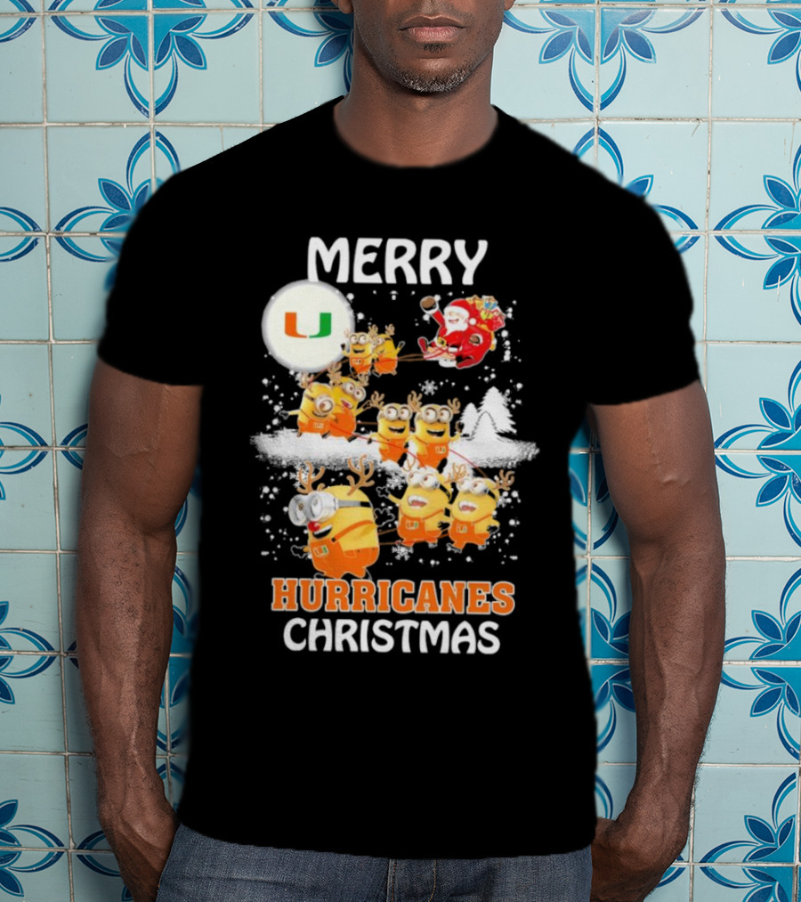 Merry Minions Miami Hurricanes Christmas T-Shirt
