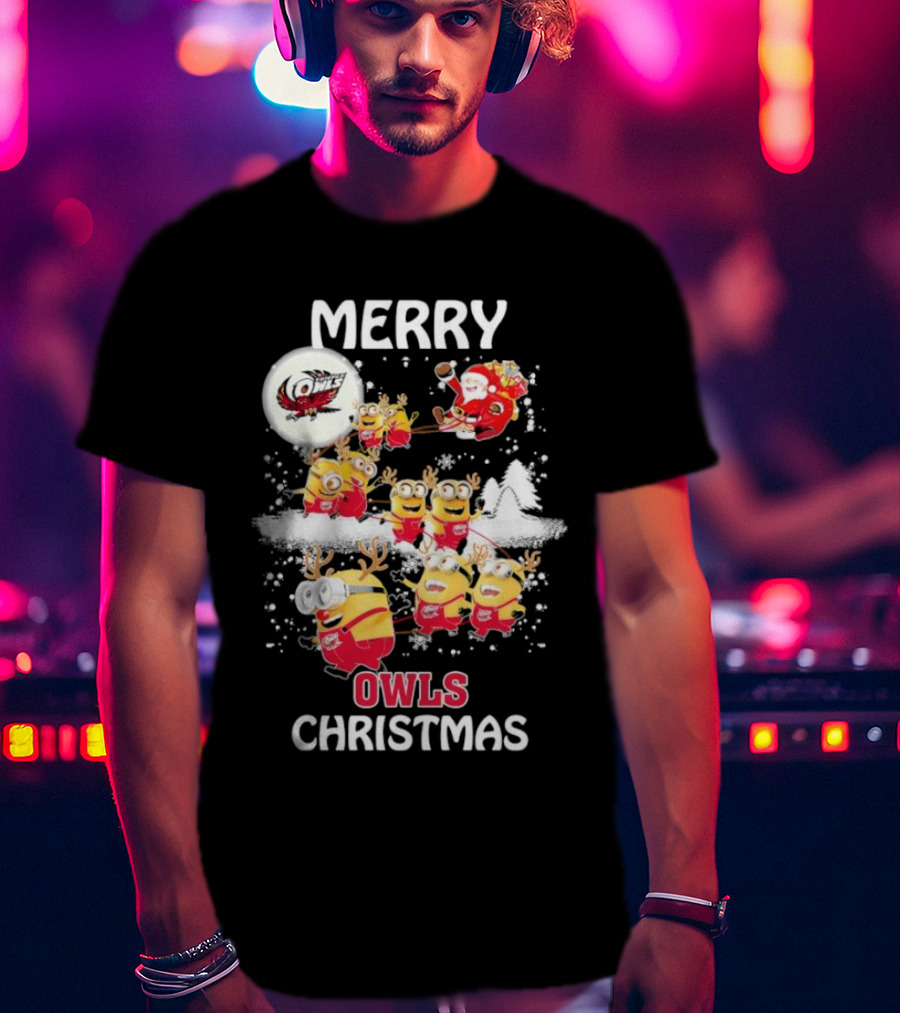 Minions Merry Temple Owls Christmas Santa Snow Scene T-Shirt