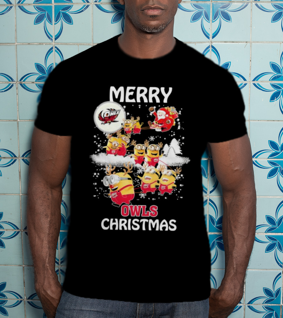 Minions Merry Temple Owls Christmas Santa Snow Scene T-Shirt