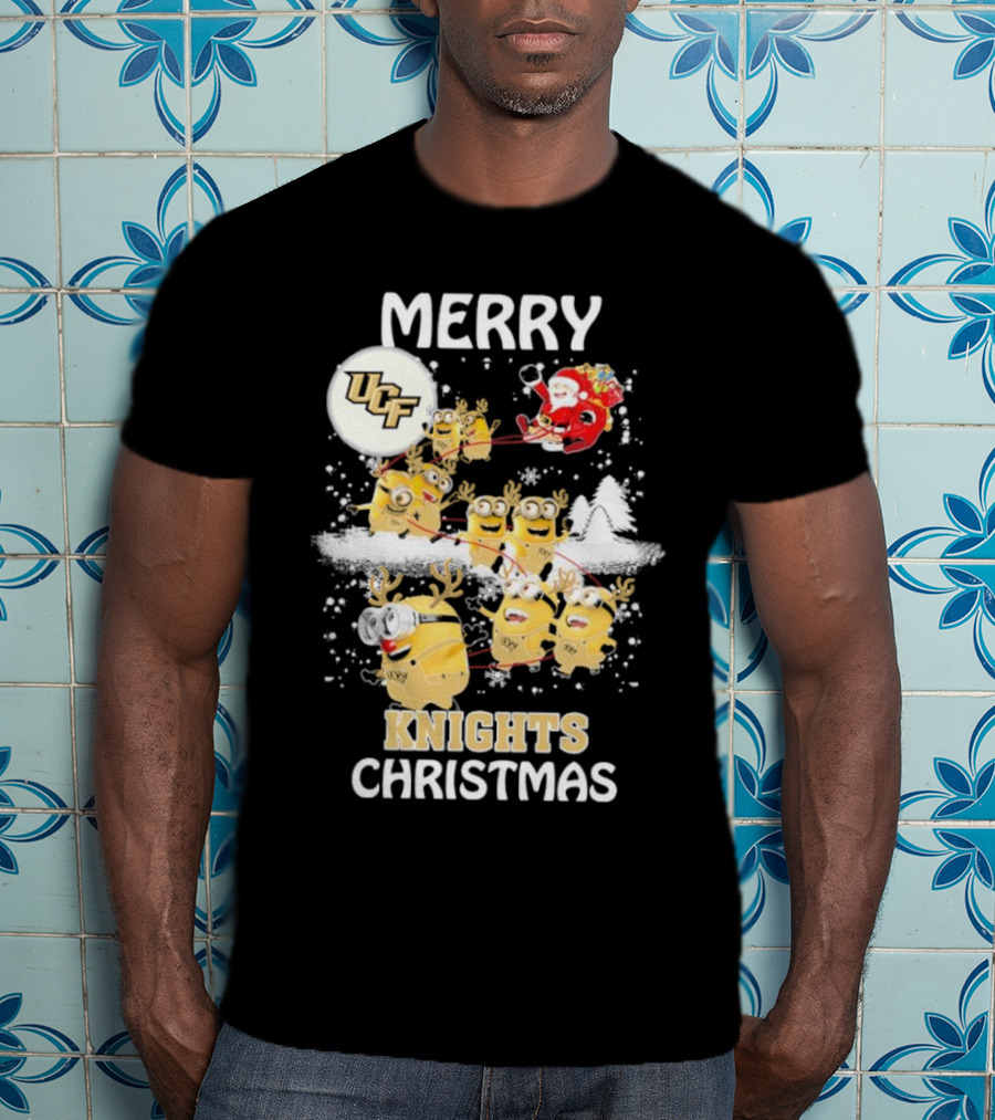 Merry UCF Knights Christmas With Minions And Santa T-Shirt