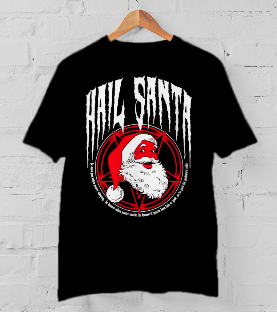 Hail Santa Evil Christmas Pentagram Santa Hat T-Shirt