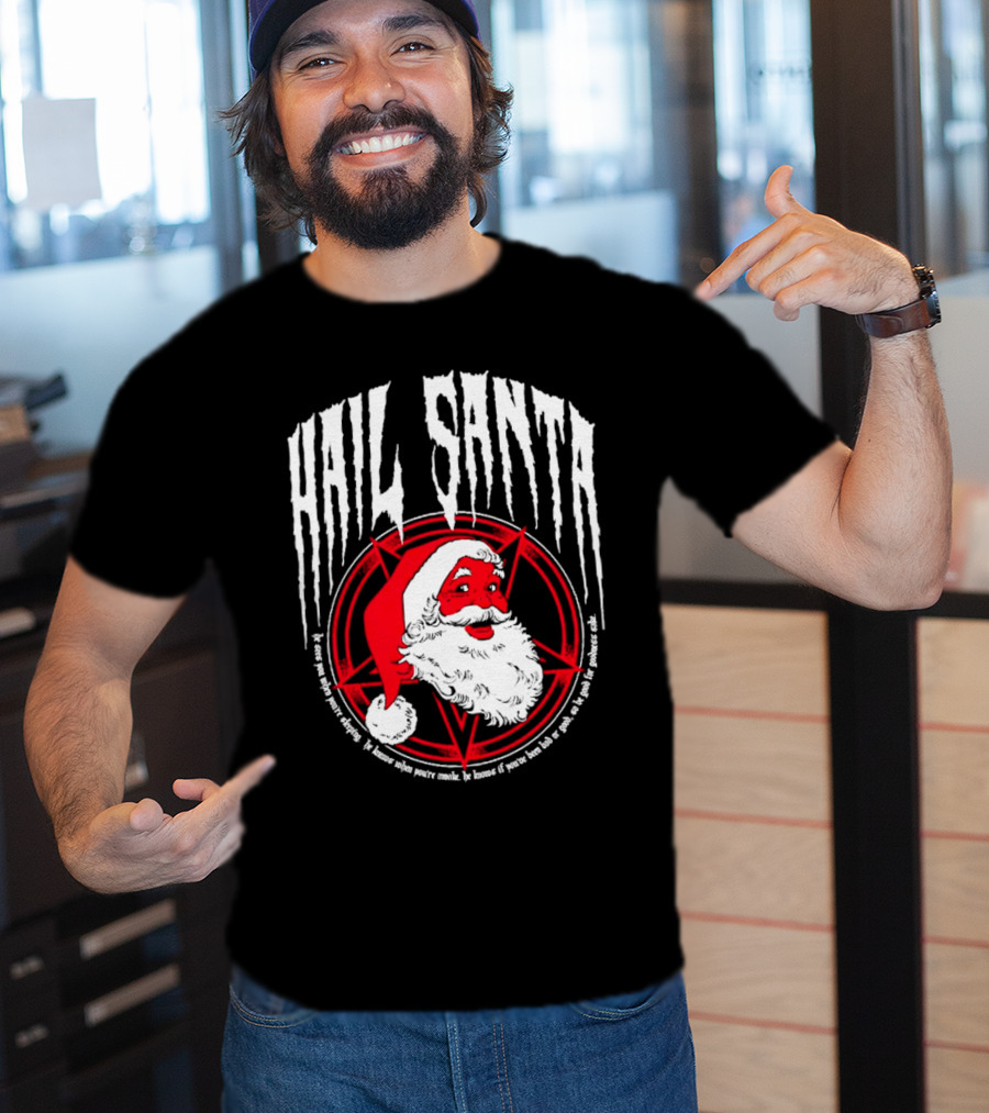 Hail Santa Evil Christmas Pentagram Santa Hat T-Shirt