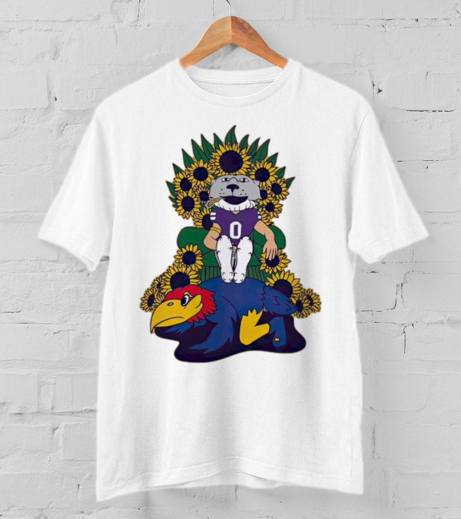 Kansas State Wildcats Mascot Sunflowers Throne With Kansas Jayhawks T-Shirt