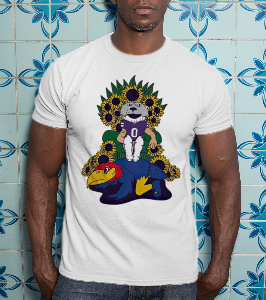 Kansas State Wildcats Mascot Sunflowers Throne With Kansas Jayhawks T-Shirt