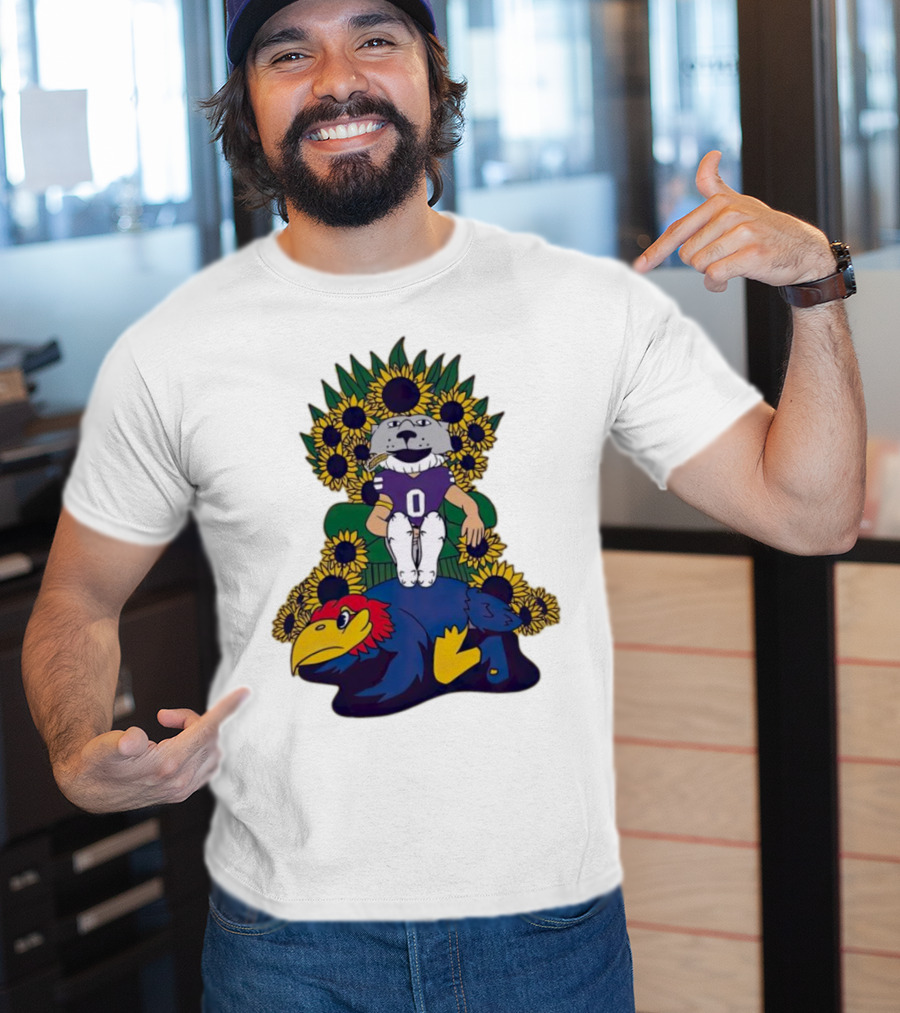 Kansas State Wildcats Mascot Sunflowers Throne With Kansas Jayhawks T-Shirt