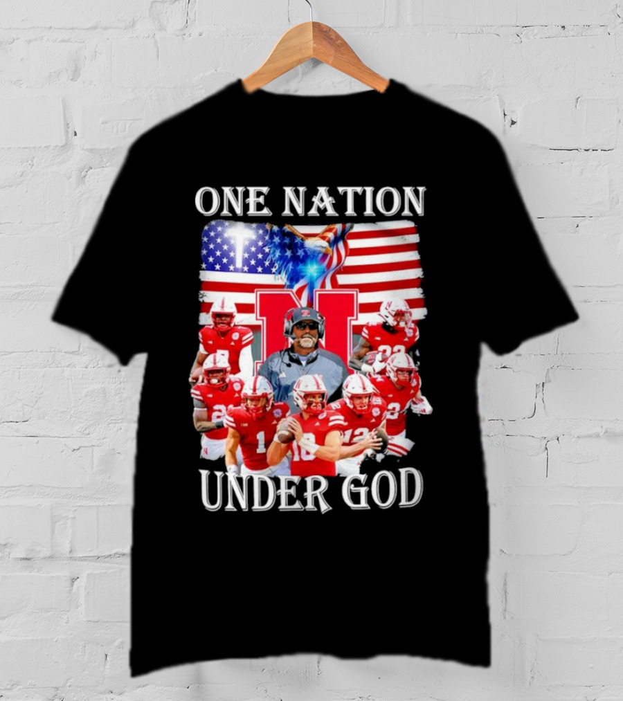 One Nation Under God Nebraska Cornhuskers USA Flag T-Shirt
