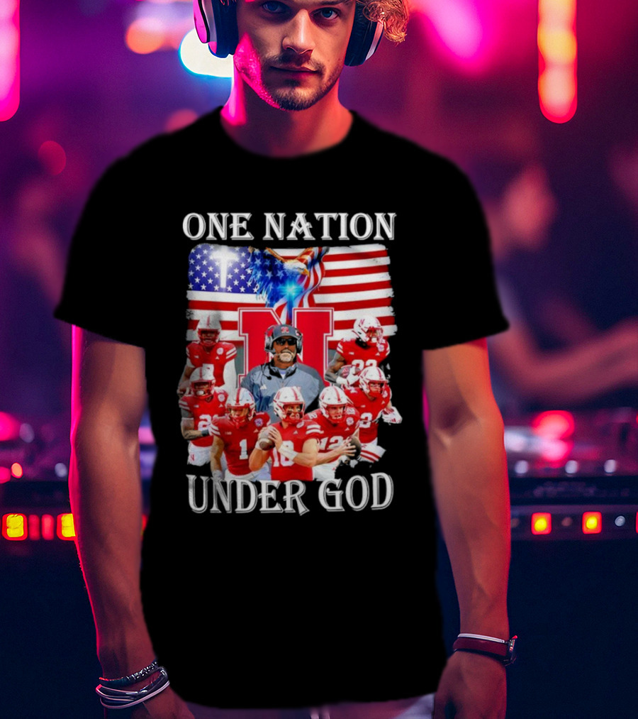 One Nation Under God Nebraska Cornhuskers USA Flag T-Shirt