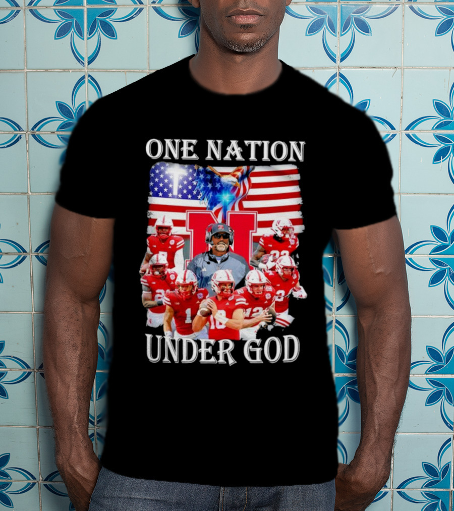 One Nation Under God Nebraska Cornhuskers USA Flag T-Shirt