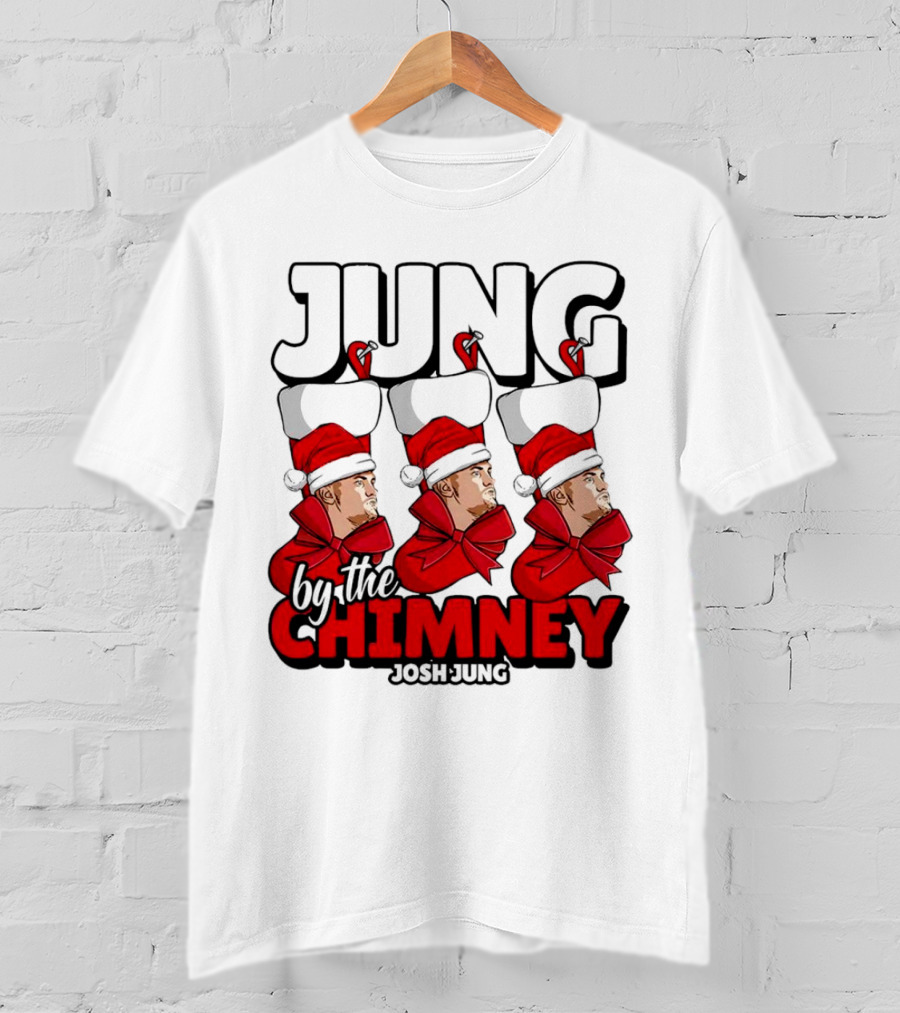 Jung By The Chimney Josh Jung Texas Rangers Santa Hat Bow T-Shirt