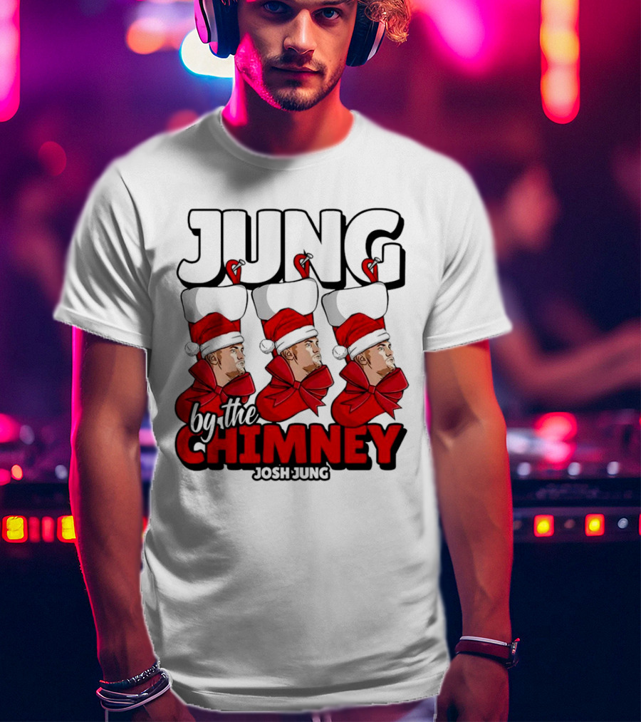 Jung By The Chimney Josh Jung Texas Rangers Santa Hat Bow T-Shirt